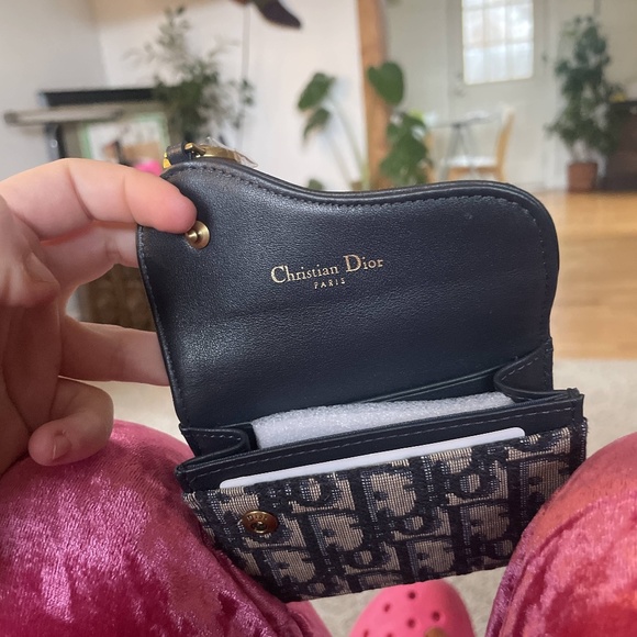 CHRISTIAN DIOR Saddle Flap Jacquard Canvas Card Holder Beige - Picture 3 of 7